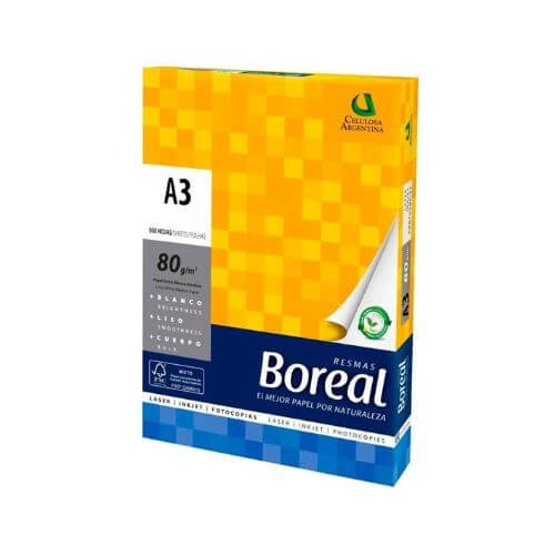 Resma De Papel A3 80grs Hojas Boreal X 500 Hojas Color Blanco